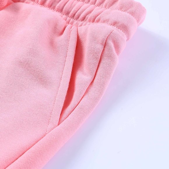 Pink Cropped Hoodie and Drawstring High Waist Shorts Set. barbiecore - Picture 11 of 13